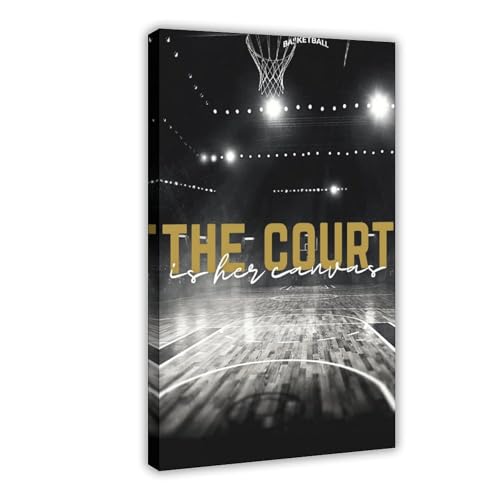 biegzc Leinwandposter "The Court Is Her", schwarz-weiß und goldfarben, Basketball-Zitat, Leinwand-Poster, Wandkunst, Dekordruck, Gemälde für Wohnzimmer, Schlafzimmer, Dekoration, 40 x 60 cm