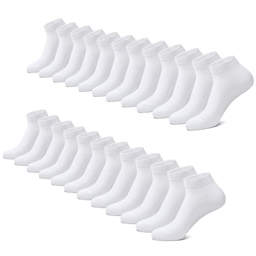 FALARY Sneaker Socken Herren Damen 12 Paar Kurze Halbsocken Baumwolle-Weiß-35-38