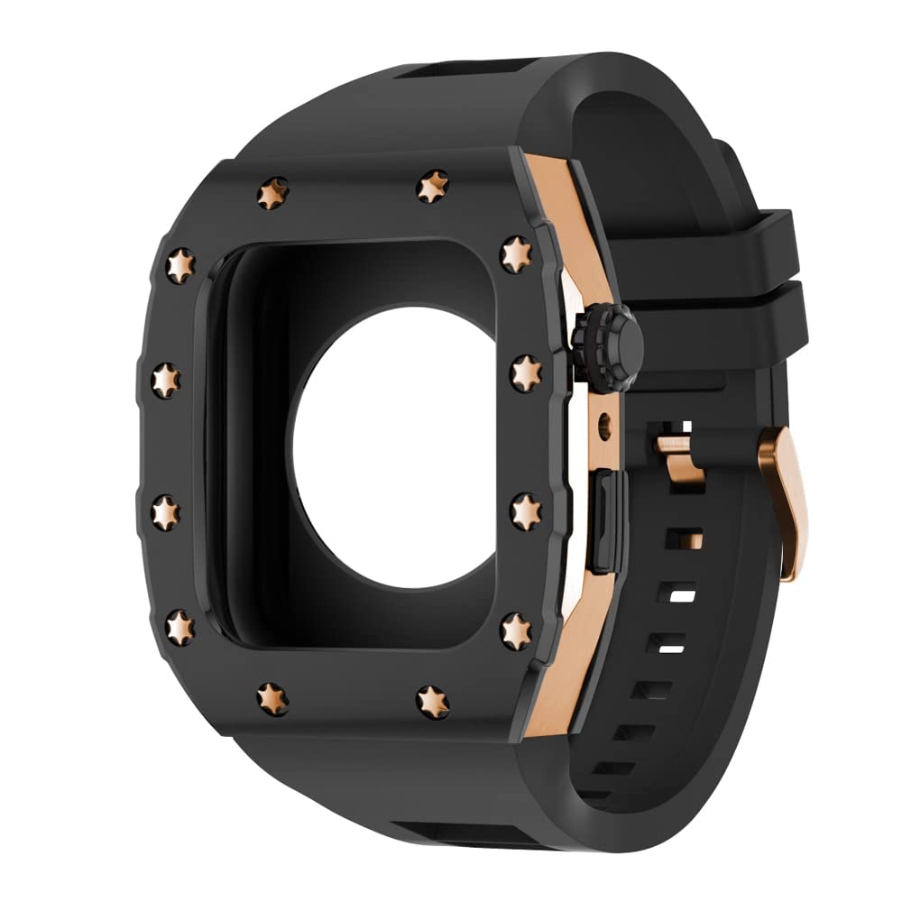 KANUZ 44 mm 45 mm Modifikationsset für iWatch Serie 7, 6, 5, 4 SE, Metallgehäuse, Silikonband für Apple Watch, Gummiband, Stoßfängerabdeckung (Farbe: B-RG-B, Größe: 44 mm)