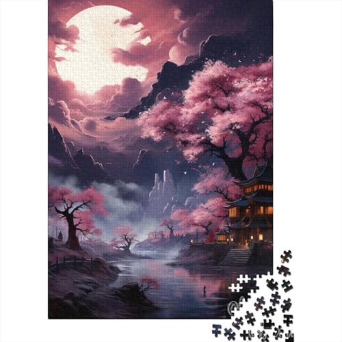 500 Teile für Erwachsene, schwierige Puzzles, Kirschblüten und ruhiger Fluss, für Erwachsene, 500 Teile Puzzlespiel, Spielzeug für Erwachsene, Familienpuzzle, Geschenk (Größe 52x38cm)