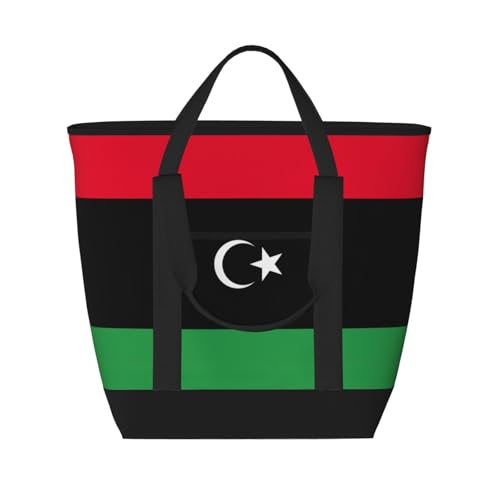 YQxwJL Einkaufstasche mit libyscher Flagge, großes Fassungsvermögen, isolierte Lunchtasche, wiederverwendbare Einkaufstasche mit Reißverschluss für Damen und Herren