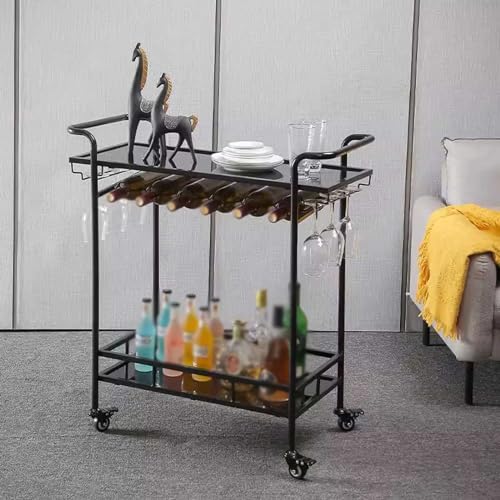 YTGDBDG Barwagen, 2-stöckiger mobiler Goldener Barwagen, moderner Minibar-Küchen-Servierwagen und Kaffeestation mit Stauraum für Wein und Gläser, Getränkewagen