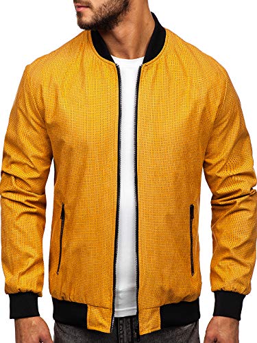 BOLF Herren Bomberjacke Übergangsjacke Steppjacke Sportjacke Stehkragen Reißverschluss Zip Casual Sport Street Style Nature 6115 Camel XL [4D4]