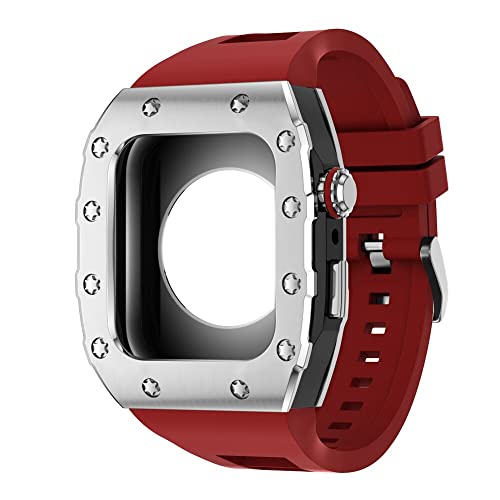 KANUZ 44 mm 45 mm Modifikationsset für iWatch Serie 7, 6, 5, 4 SE, Metallgehäuse, Silikonband für Apple Watch, Gummiband, Stoßfängerabdeckung (Farbe: S-BB-R, Größe: 45 mm)