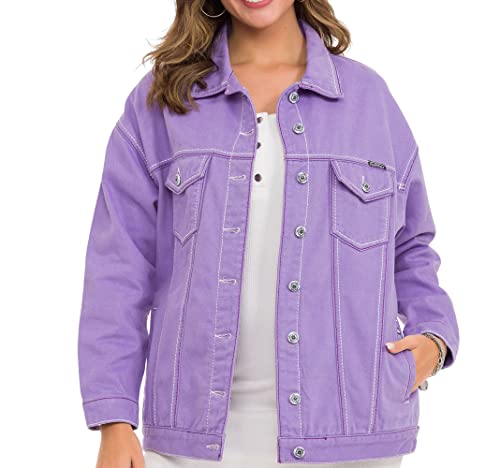 Cipo & Baxx Damen Jeansjacke Oversize Lang Denim Frezeitjacke WJ211 Lilac XL