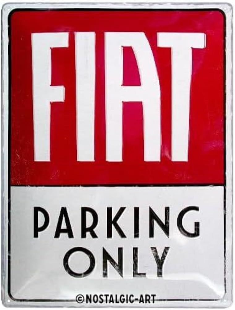 Nostalgic-Art Retro Blechschild, 30 x 40 cm, Fiat – Parking Only – Geschenk-Idee für Fiat-Zubehör Fans, aus Metall, Vintage Design