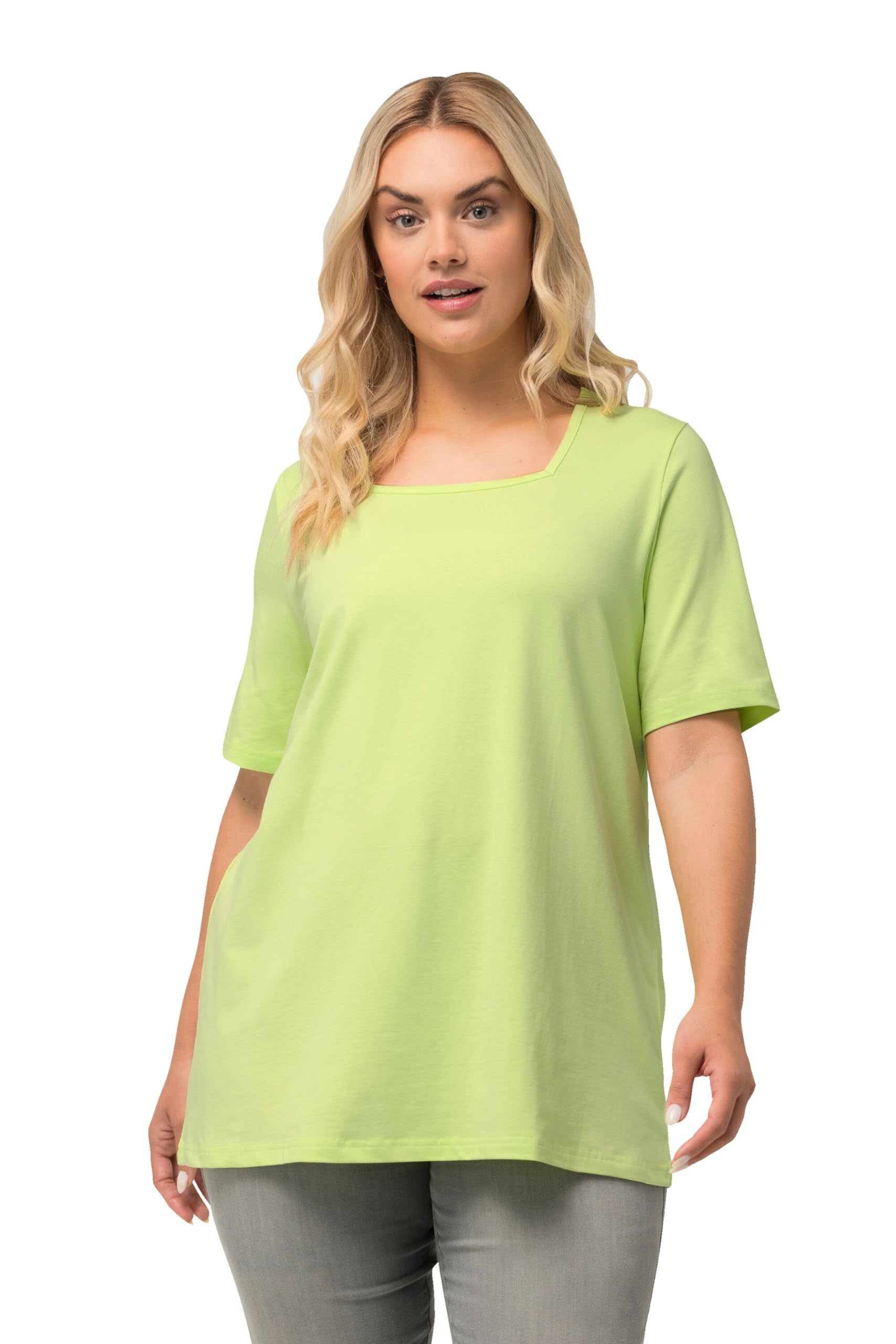 Ulla Popken Damen große Größen Übergrößen Plus Size T-Shirt, A-Linie, Carree-Ausschnitt, Halbarm limettengrün 42+ 807286403-42+