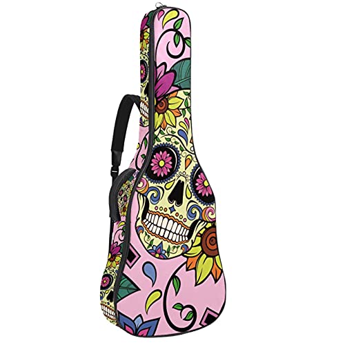 Akustische Gitarrentasche mit mehreren Taschen Dicke Polsterung Wasserdichter Gitarrenkoffer Gig Bag 108,9x42,9x11,9 cm (Farbe Totenkopf Thema)