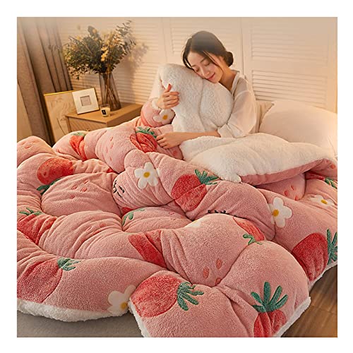 Uziqueif Winterbettdecke, Super warm Lamm-Steppdecke, 2,5-5 kg Winter-Decke Doppelseitige Fleece-Steppdecke, Verdickt Warm Plüsch-Decke Einfarbig Daunendecke,Rosa,150×200cm(3.5kg)