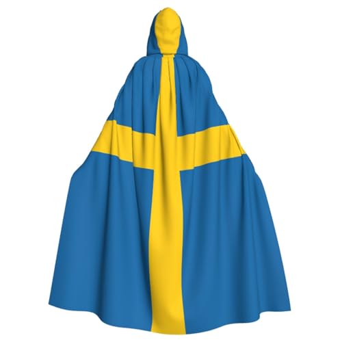 WURTON Eleganter Kapuzenumhang mit schwedischer Flagge, für Halloween, Karneval, Mottopartys, Cosplays, Erwachsene, Unisex