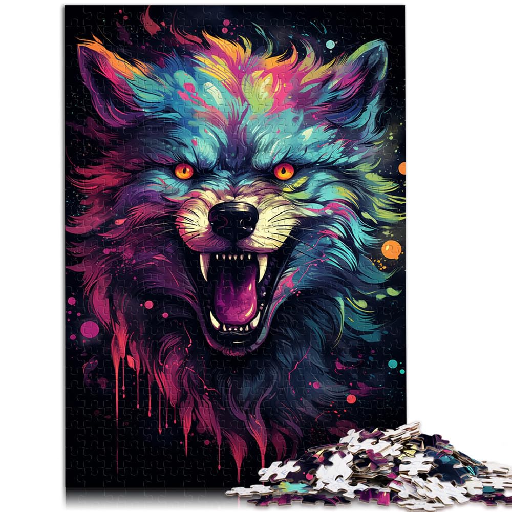 Puzzle, Lernspiele, Bunte Psychedelia des kosmischen Weltraumwolfs, 1000-teiliges Puzzle für Erwachsene, Holzpuzzle, Puzzle als Geschenk, 1000 Teile (50 x 75 cm)