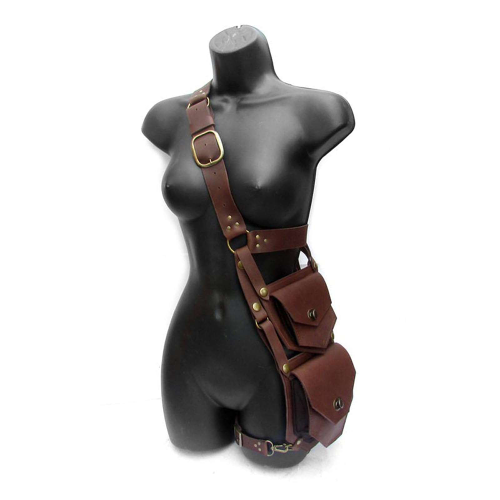 MDFCZXP Mittelalterliche Steampunk Handytasche Verstellbare Retro Oberschenkeltasche für Frauen und Männer,Braun,15cm