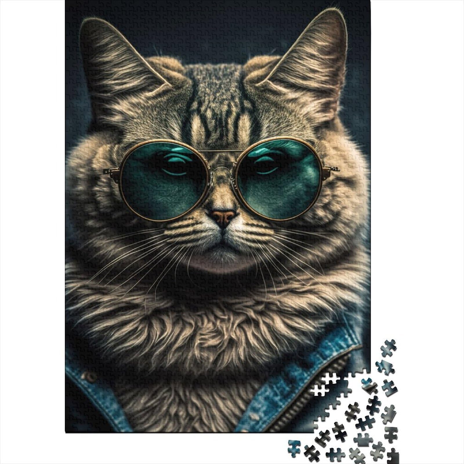 1000 Teile für Erwachsene, schwierige Puzzles, Katze, coole Holzpuzzles für Teenager, Geschenke, dekomprimierendes intellektuelles Lernspielzeug, 75 x 50 cm