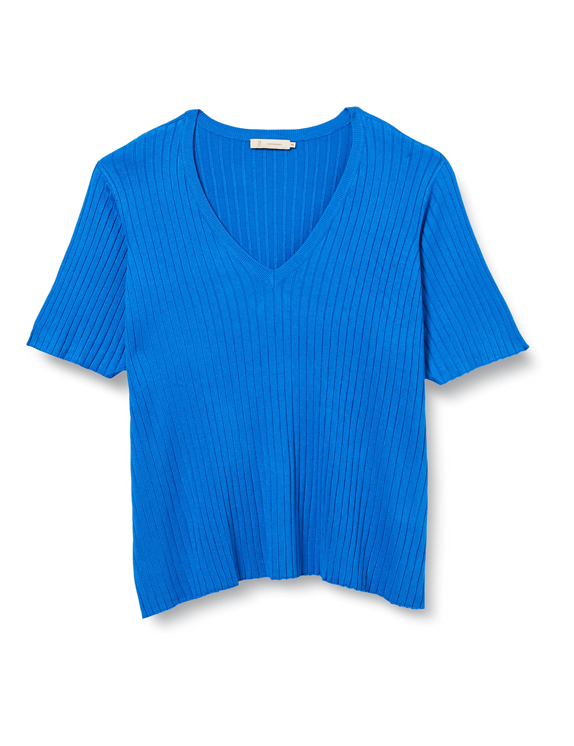 Peppercorn Tana V-Ausschnitt Halb Ärmel Rib Pullover Kurve Pullover Damen In Blau Herbst Pulli Damen Größe 46