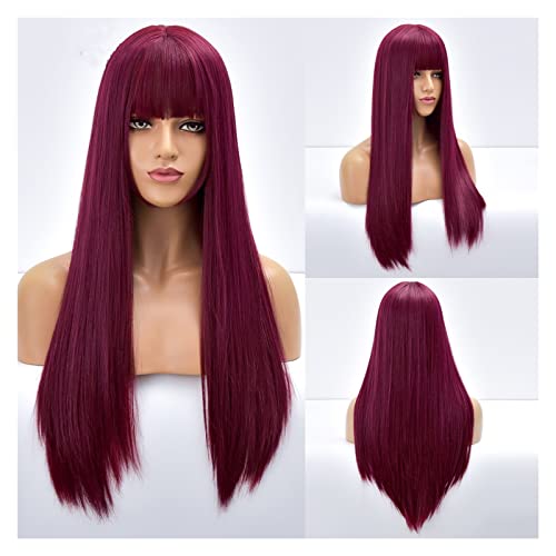 Perücken Lange glatte schwarze Synthetikperücke for Frauen mit Pony 26 Zoll Blond Rosa Rot Cosplay Lolita Perücken Hitzebeständiges Haar Damenperücke(Color:TB2020032-8)