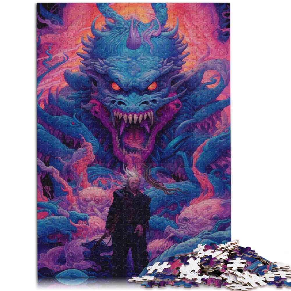 Puzzlespiele Psychedelic Dragon 1000 Teile Puzzle für Erwachsene Holzpuzzle Stressabbau Schwierige Herausforderung 1000 Teile (50x75cm)