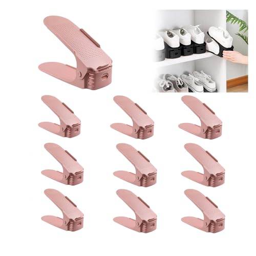 LFLIFENG Schuhstapler, verstellbare Schuhschlitze, Organizer, doppelstöckig, Schuh-Organizer, platzsparend für Regal, Schrank, Boden, Rosa, 25