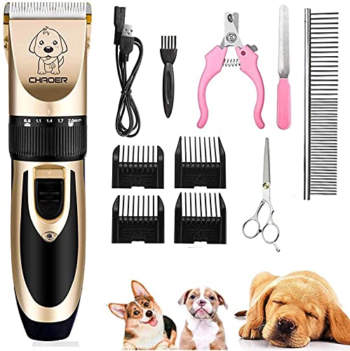 Eyeleaf Fellschneidemaschine für Haustiere, wiederaufladbar, geräuscharm, kabellos, professionelles Hundehaarschneide-Set mit 4 Führungskämmen und Reinigungsbürsten, Nagel-Sets für Hunde, Katzen und andere Tiere