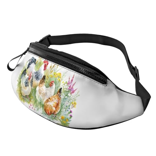 HSJFS Sporttasche mit buntem Blumen- und Schmetterlings-Aufdruck, lässige Brusttasche, Hahn, Einheitsgröße