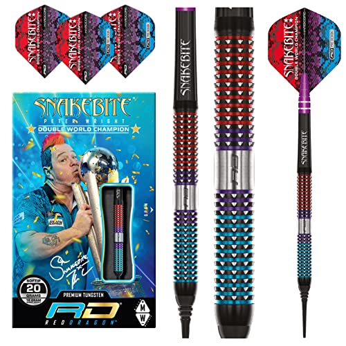 RED DRAGON Peter Snakebite Wright Spirit 18 Gramm Softip Premium Tungsten Darts Set mit Flights und Stielen