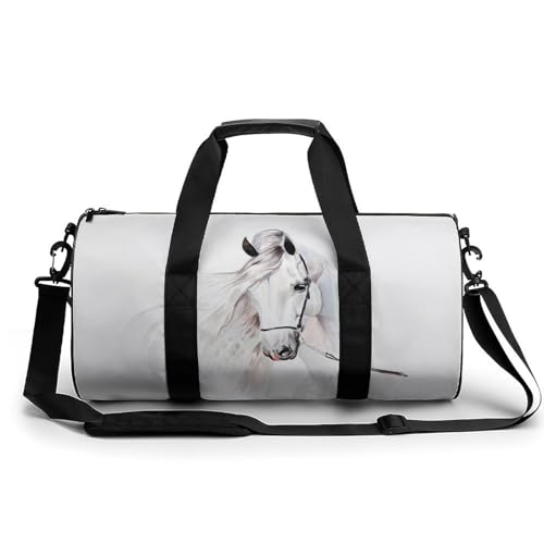 Weißes Pferd Sport Duffel Bag Sporttasche Reisetasche Handgepäck Tasche Schwimmtasche Weekender Bag 45x23x23cm