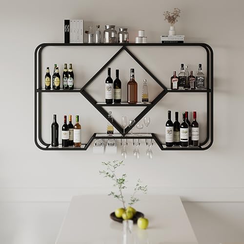 Wandmontiertes Metall-Weinregal, Weinglashalter, modernes Barregal für Likörflaschen, Wand-Weinregale, zum Aufhängen, multifunktionales Weinaufbewahrungsregal für Zuhause, Bar, Esszimmer, Küche