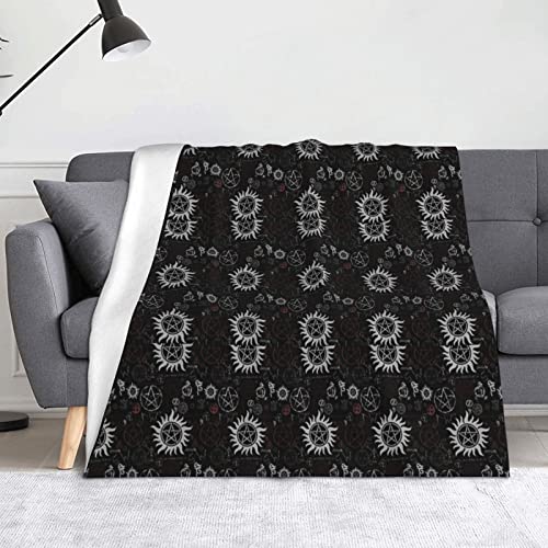 Supernatural Symbole, schwarze Decke, Flanell-Überwurfdecken: >> 152,4 x 127 cm, warme Decke für Bett, Sofa, Couch, Schlafzimmer, Herren, Frauen, Geschenk