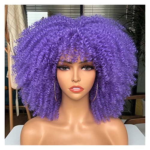 Perücken Kurze Afro Kinky Curly Perücke mit Pony for schwarze Frauen Cosplay Lolita Hair Ombre Mixed Brown Synthetic African Perücken Damenperücke(Color:2402)