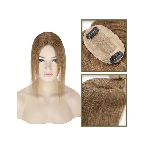 Haartopper für Frauen Haar-Topper aus echtem Menschenhaar, 6 x 9 cm, Mittelteil, Seidenbasis, Damen-Topper, Clip-in-Haarverlängerung, glattes Haarteil for Haarausfall, dünner werdendes Haar Haarteil T