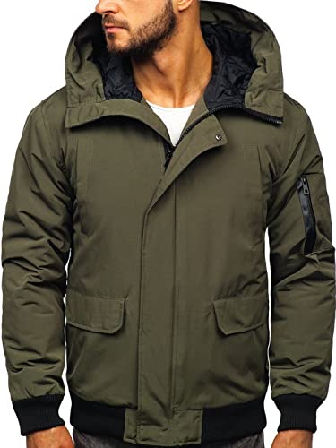 BOLF Herren Winterjacke Stehkragen Jacke Wärm Winter Herbst Freizeit Outdoor Casual Style 2019 Khaki M [4D4]