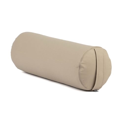 bodhi | Yoga Bolster ECO | 100% Bio-Baumwolle | Yogarolle mit Bio Dinkelfüllung | Waschbar | Yogakissen rund für Restoratives Yoga Übungen | Groß 65 x 20 cm (light taupe)