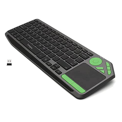 Ovegna K26: kabellose Tastatur mit integriertem Akku, Hintergrundbeleuchtung, Bluetooth und 2,4 GHz, Ultra-Fin, Touchpad, für Smart TV, Tablets mit iOS, Android, PC unter Windows, Mac und Linux (Green)