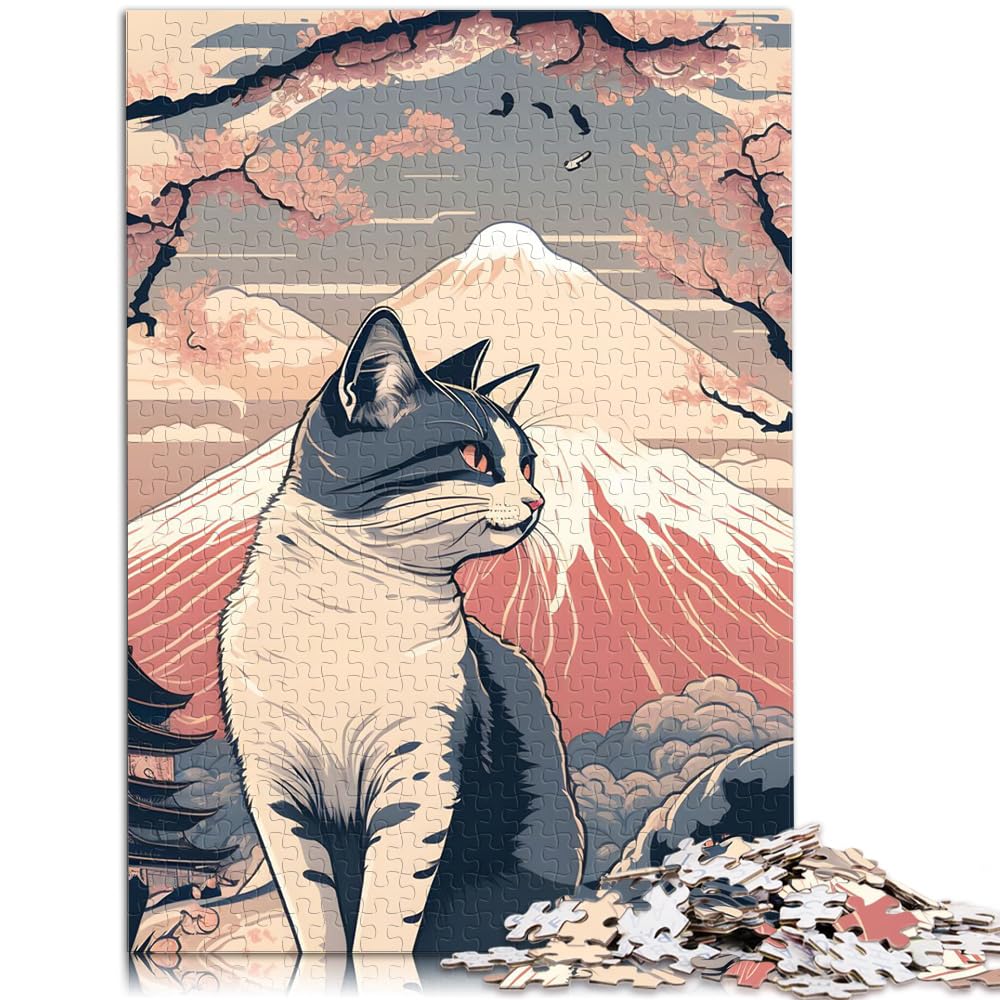 Puzzles, Geschenke, Spielzeuge, Japanische Katze, Mount Fuji, 1000-teiliges Puzzle für Erwachsene, Holzpuzzle, herausfordernd, Aber unterhaltsam und humorvoll, 1000 Teile (50 x 75 cm)