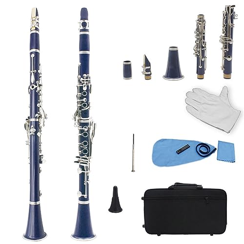 17 Tasten Klarinette Bb B Flache Professionelle Holzblasinstrument ABS Harz Rohr Klarinette Mit Box Musik Instrument Anfänger klarinetten (Color : Dark blue)