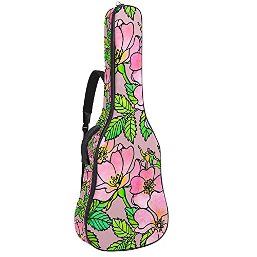 Akustikgitarre Tasche Dicke Polsterung Wasserdicht Dual Verstellbarer Schultergurt Gitarrenkoffer Gig Bag (Floral)