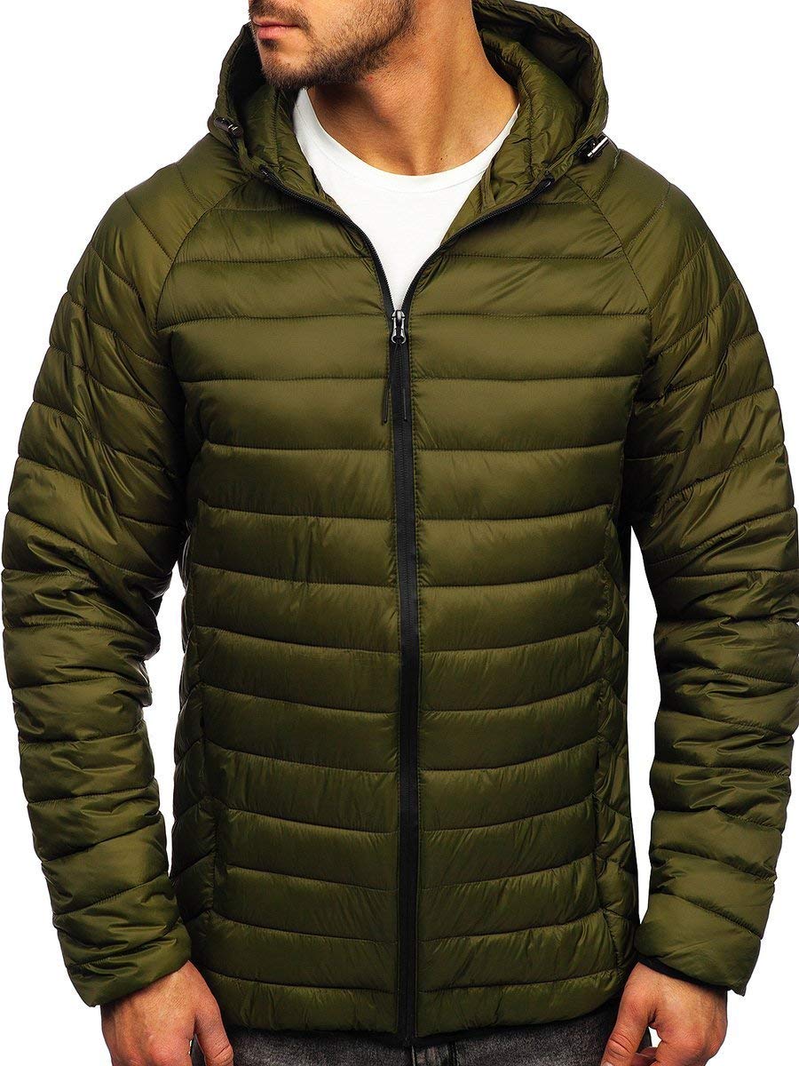 BOLF Herren Übergangsjacke Steppjacke mit Kapuze Daunenjacke Reißverschluss Sportjacke Zip Wärme Freizeit Outdoor Basic Casual Style J.STYLE 13021 Grün XXL [4D4]