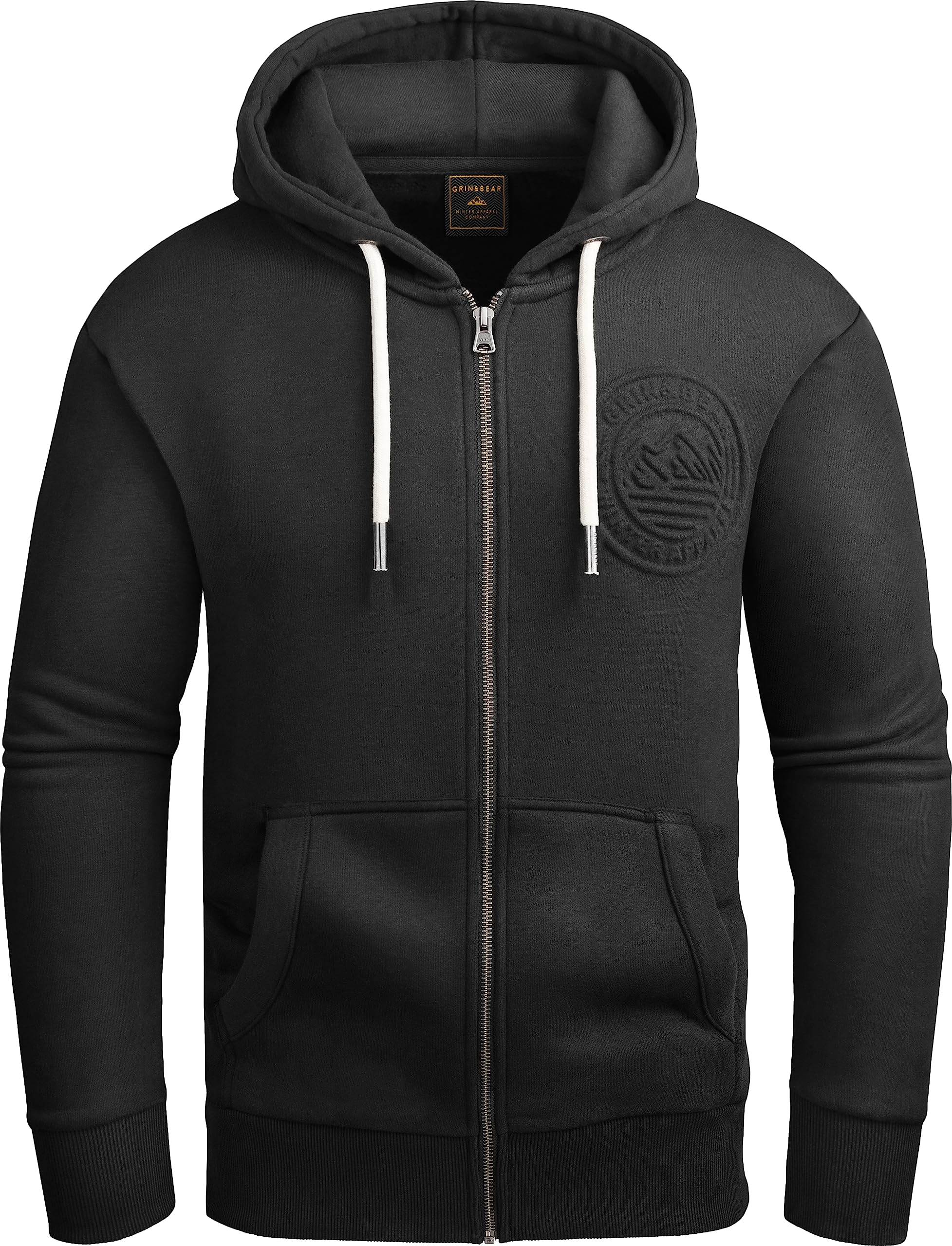 Grin&Bear Hoodie Herren Sweatshirt mit Reißverschluss GEC602 Schwarz L