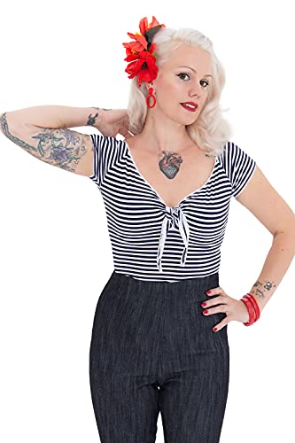 Queen Kerosin Damen Sailor Shirt Mit Süßer Schleife Am Ausschnitt Born Free V Ausschnitt ärmellos V Shirt Figurbetont Bedruckt Born Free