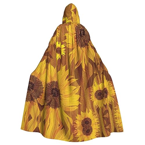 YQxwJL Wunderschöner Sonnenblumen-Aufdruck, langer Umhang, Unisex, mit Kapuze, Halloween, Weihnachten, Kostüme, Party-Umhang