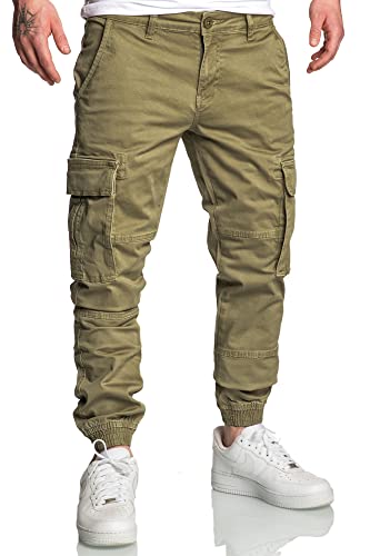 Amaci&Sons Jogger Cargo Herren Chino Jeans Hose 7020 Olive W30