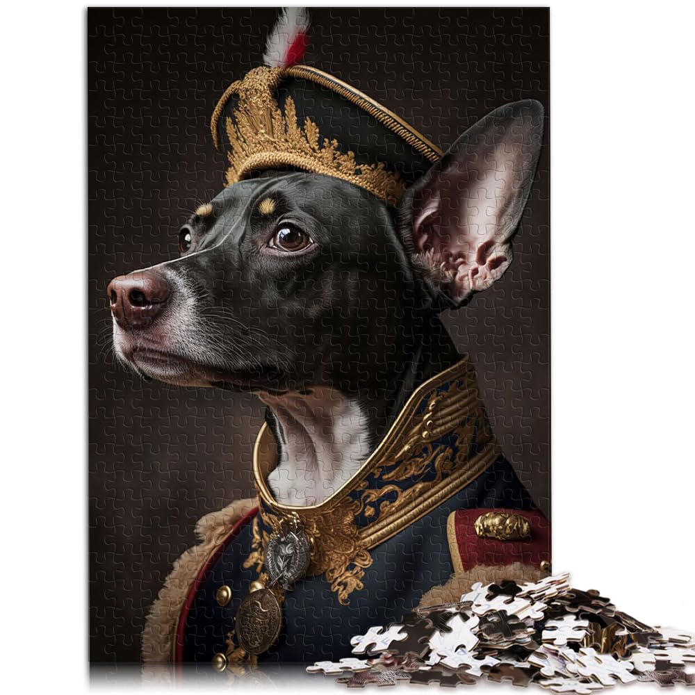 Puzzles Hund in Militäruniform Lustige Puzzles für Erwachsene 1000-teiliges Holzpuzzle Kunstwerk Dekomprimierendes geistiges Lernspielzeug （50x75cm）