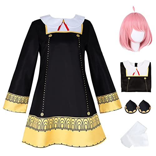 JGZGCG Anya Forger Cosplay Kostüm mit Perücke Anime Spy X Family Cosplay Kostüm Anya Cosplay Outfit Halloween Karneval Party Bühnenauftritt Kostüm für Erwachsene