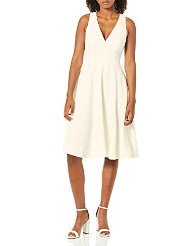 Dress the Population Damen Catalina SOLID Sleeveless FIT & Flare MIDI Dress Kleid, gebrochenes weiß, Mittel