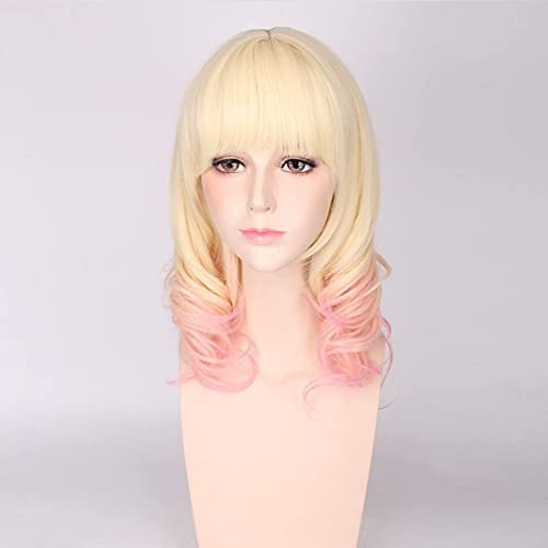 LINLINCD-Wig Anime Cosplay Anime Cosplay Perücke Diabolik Lovers Komori Yui Perücke Damen Blond Pink 50cm Lolita Locken mit Perückenkappe for Halloween Party Karneval Nachtleben