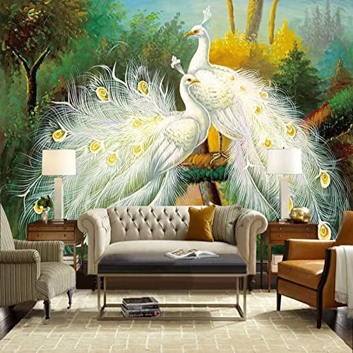 XLMING Schöne Weiße Pfau Waldlandschaft 3D Tapete Home Dekoration Wohnzimmer Sofa Schlafzimmer Tv Hintergrund Wand-250cm×170cm