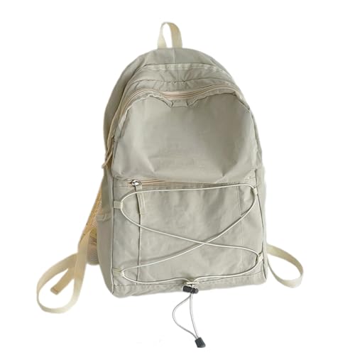 Nylon-Schultasche, Schultasche, Laptoprucksack, Büchertasche, Reiserucksack, geeignet für alltägliche Aktivitäten, Beige#Large