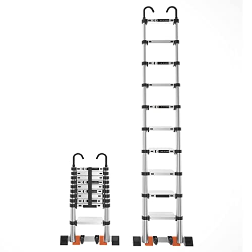 Teleskopleiter Teleskopleitern Mehrzweck-Ausziehleiter Teleskopleiter 5m 4m 3m 2m Teleskopleiter mit abnehmbarem Haken und Stabilisatorstange, kompakte Aluminium-Teleskopleiter Auszieh Ambitious