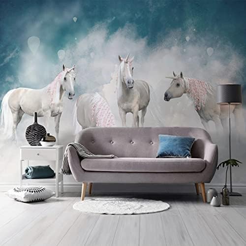 XLMING Handgemaltes Weißes Pferd Bilder Art Deco Küche Esszimmer Arbeitszimmer Wohnzimmer TV Hintergrund Wand 3D Tapete-430cm×300cm