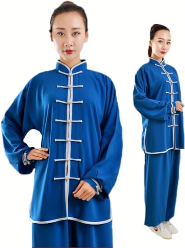 NERHWIVS Kampfsport-Tai-Chi-Anzug, handbestickt, Unisex, chinesischer traditioneller Wing Chun-Anzug, Baumwolle, Tai Chi, chinesisches Kung Fu,Blu-XXL