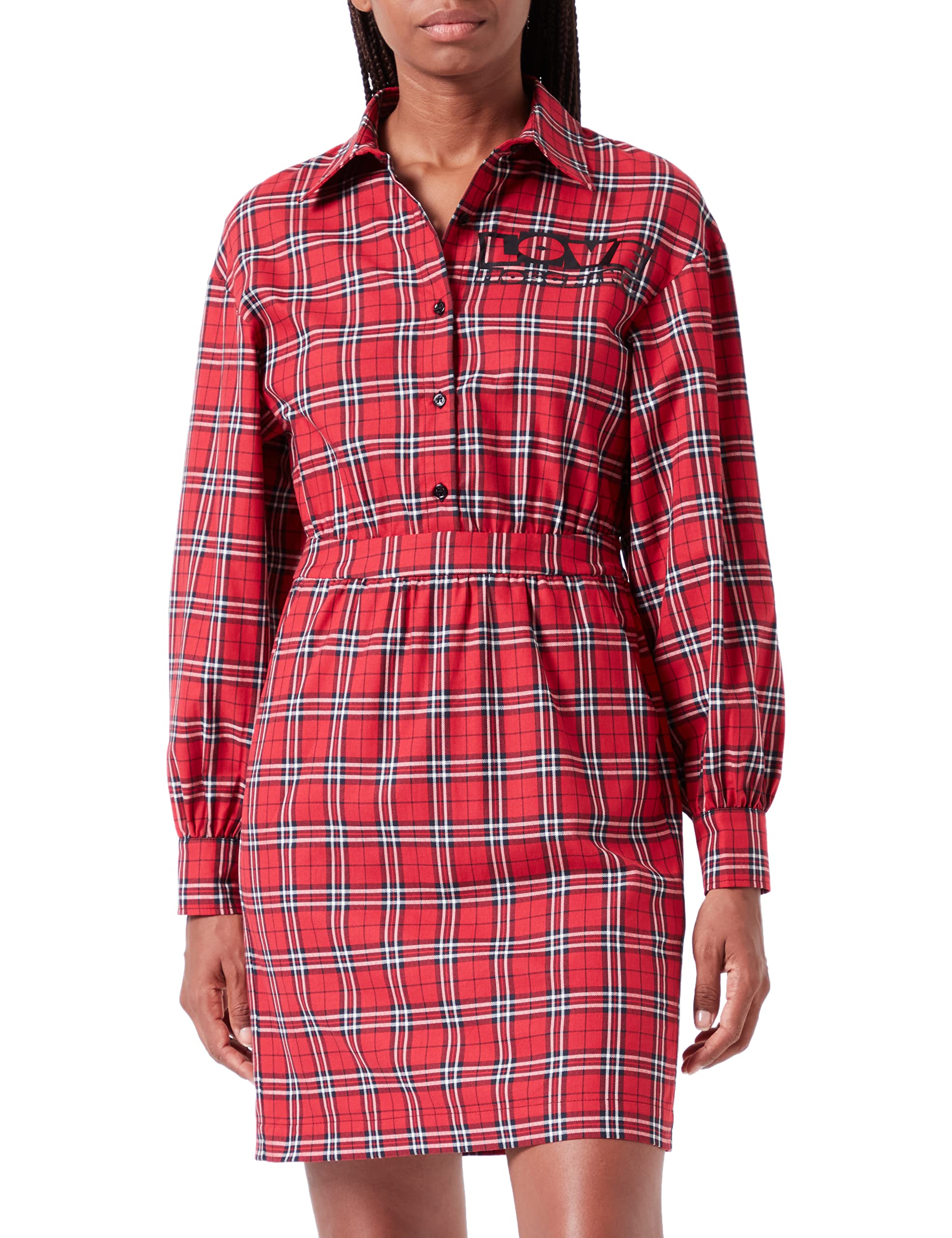 Love Moschino Damen Long Sleeves Shirt in 100% Cotton Check Flannel Dress, Rot, 44 EU